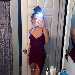 Maroon dress from Windsor. Slip on and no zippers.